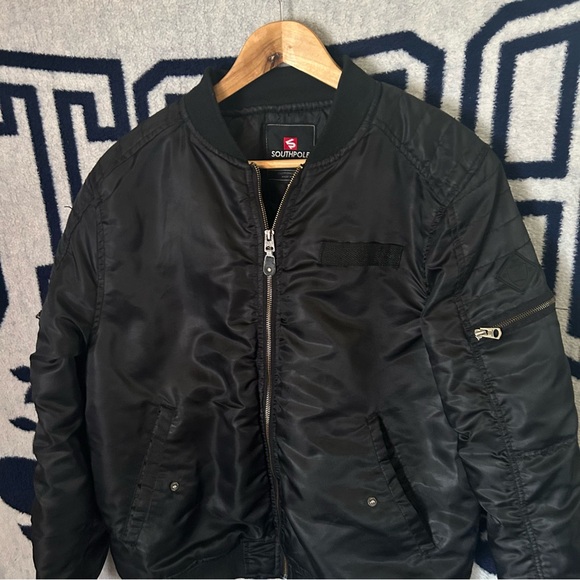 South Pole Black Bomber Jacket Mens Size Medium Y2K Vtg - Picture 2 of 9